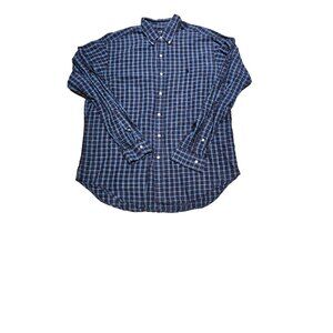 Polo Ralph Lauren Shirt Mens Large Blue Plaid Linen Long Sleeve Classic Fit